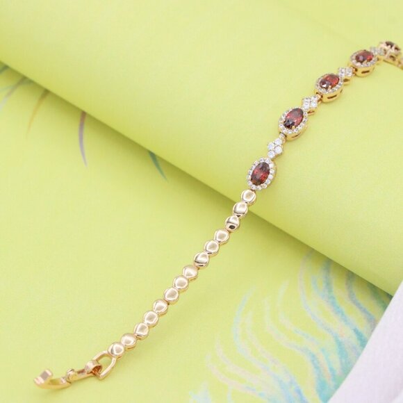 Elegant Rose Gold Bracelet with Red Stones and Sparkling CZ Accents, XPBL0642 - Picture 4 of 12